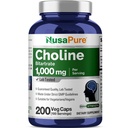 NusaPure Cholin Bitartrate 1000 mg 200 Veggie Kapsler (Vegansk Vegetarisk, Non- GMO)