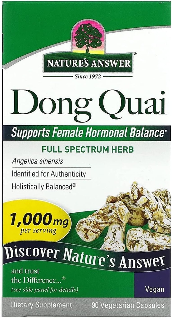 Nature 's Svar Dong Quai Root 1000mg • 124; Kosttilskud • 124; Understøtter kvindelige hormoner balance • 124; Non- GMO, Vegan, Kosher Certificeret & Gluten- Free • 124; Vegetariske kapsler • 90ct