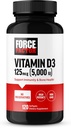 FORCE FACTOR D3 5000 IE Softgels, højpotens Vitamin D supplement til støtte Immunitet og ben sundhed, Premium kvalitet, ingen konserveringsmidler, 120 Softgels
