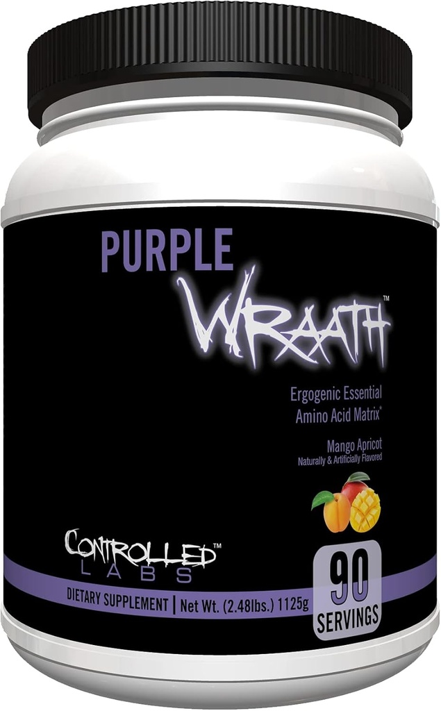 CONTROLLED LABS Purple Wraath, BCAA og EAA Amino Acid Supplement, med Endurance Blend Intra Workout Powder, Optimal Endurance, Focus, og Stamina (Mango Apricot, 90 Servere)