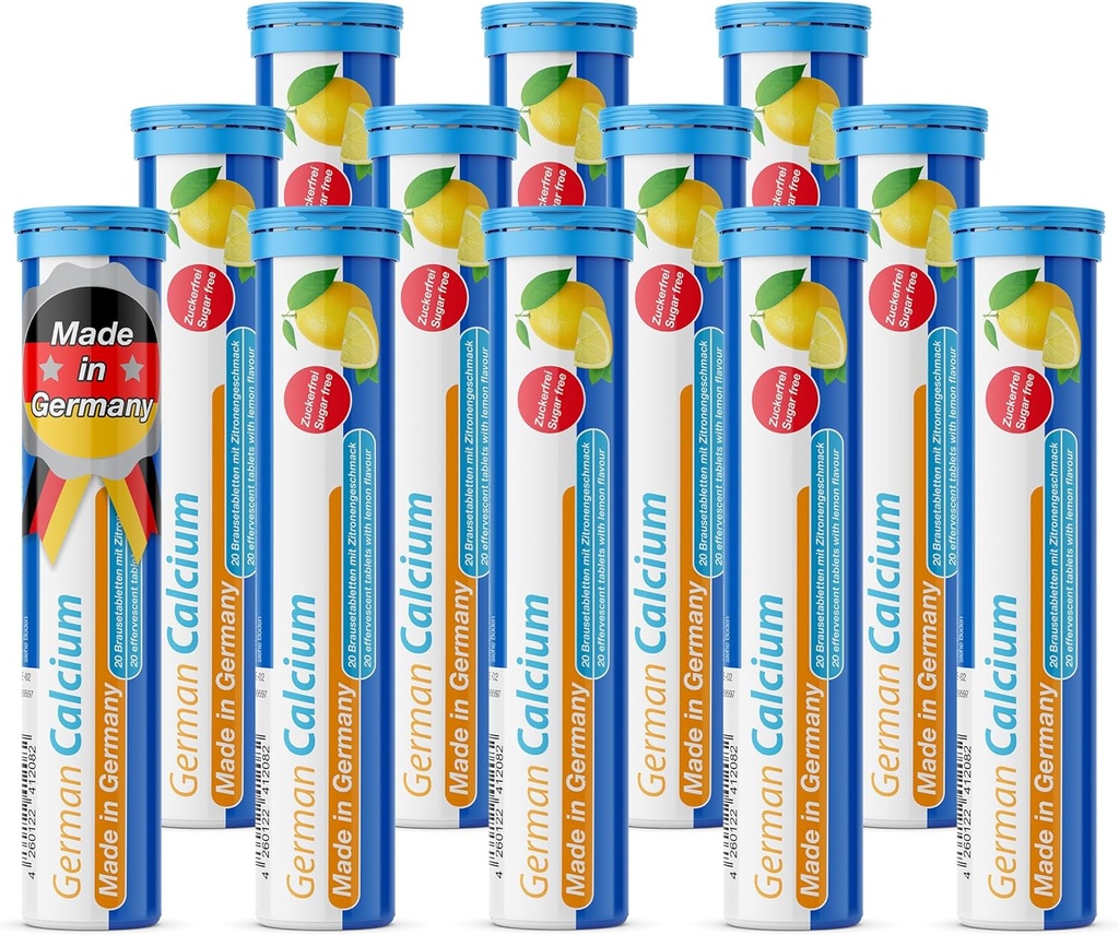 T & D Tysk Calcium 500 mg - 240 Vegansk drik Effervescent tabletter - Lemon Lime Flavor - Lavet i Tyskland