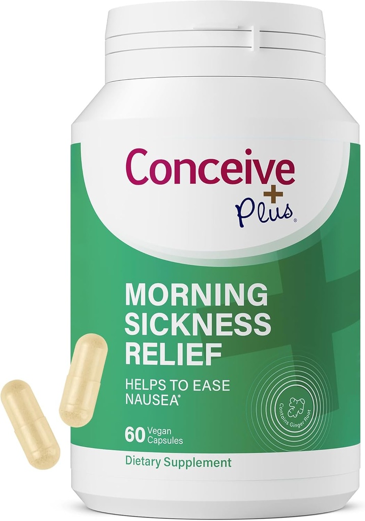 CONCEIVE PLUS Morning Sygdom Relief - Pure Tørret ingefær pulver - Relief fra kvalme, bevægelse & mave ubehag under graviditet - Essential for forventede mødre - ikke-GMO - 60 Veganske kapsler