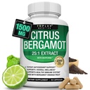 Citrus Bergamot Supplement 1500mg - 25: 1 Bergamot Extract to Support Total Health, Immunsystem, Potent Antioxidant High Absorption Natural Vegan Non- GMO for mænd Kvinder, 90 Kapsler