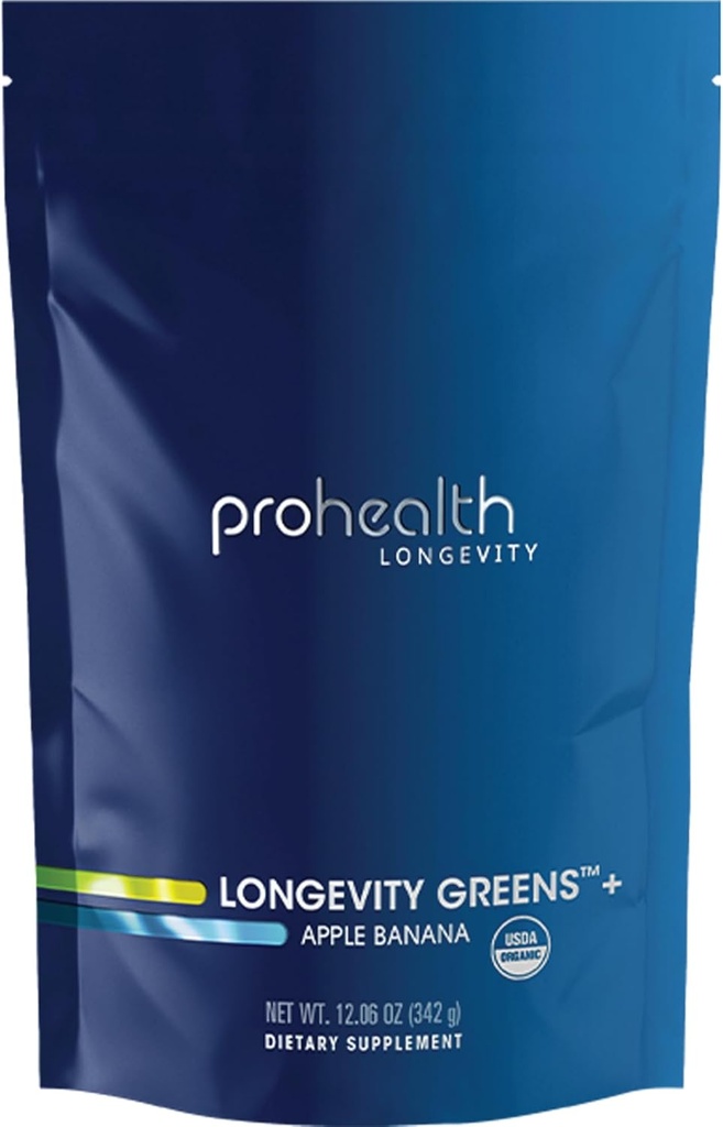 ProHealth Longevity Green. Lækker økologisk sundt pulver til energi & aging. Gut Health fordøjelsesenzymer, Multi Vitamin, Pre- Probiotika, Havre Fiber, Inulin. GMP certificeret. 30 Tjenester