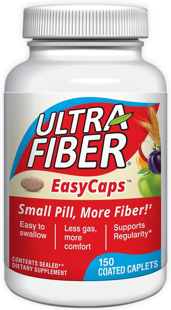 Ultra- Fiber kapsler - Høj- Fiber tillæg for regelmæssighed - 48% mere Fiber per kapsel - Opløselig & Uopløselig Fiber Blend - Easy- to- Swallow coated kapsler - 150ct