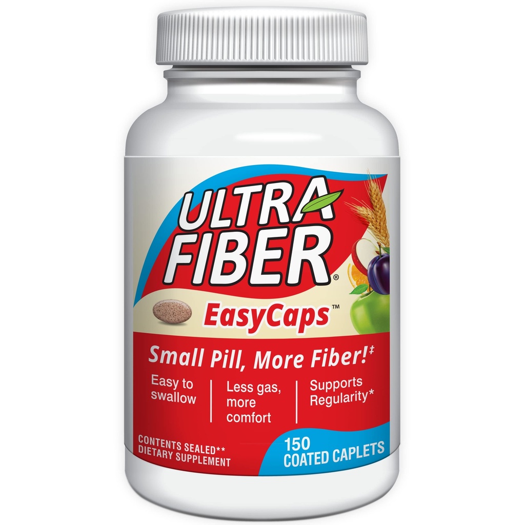 Ultra- Fiber kapsler - Høj- Fiber tillæg for regelmæssighed - 48% mere Fiber per kapsel - Opløselig & Uopløselig Fiber Blend - Easy- to- Swallow coated kapsler - 150ct