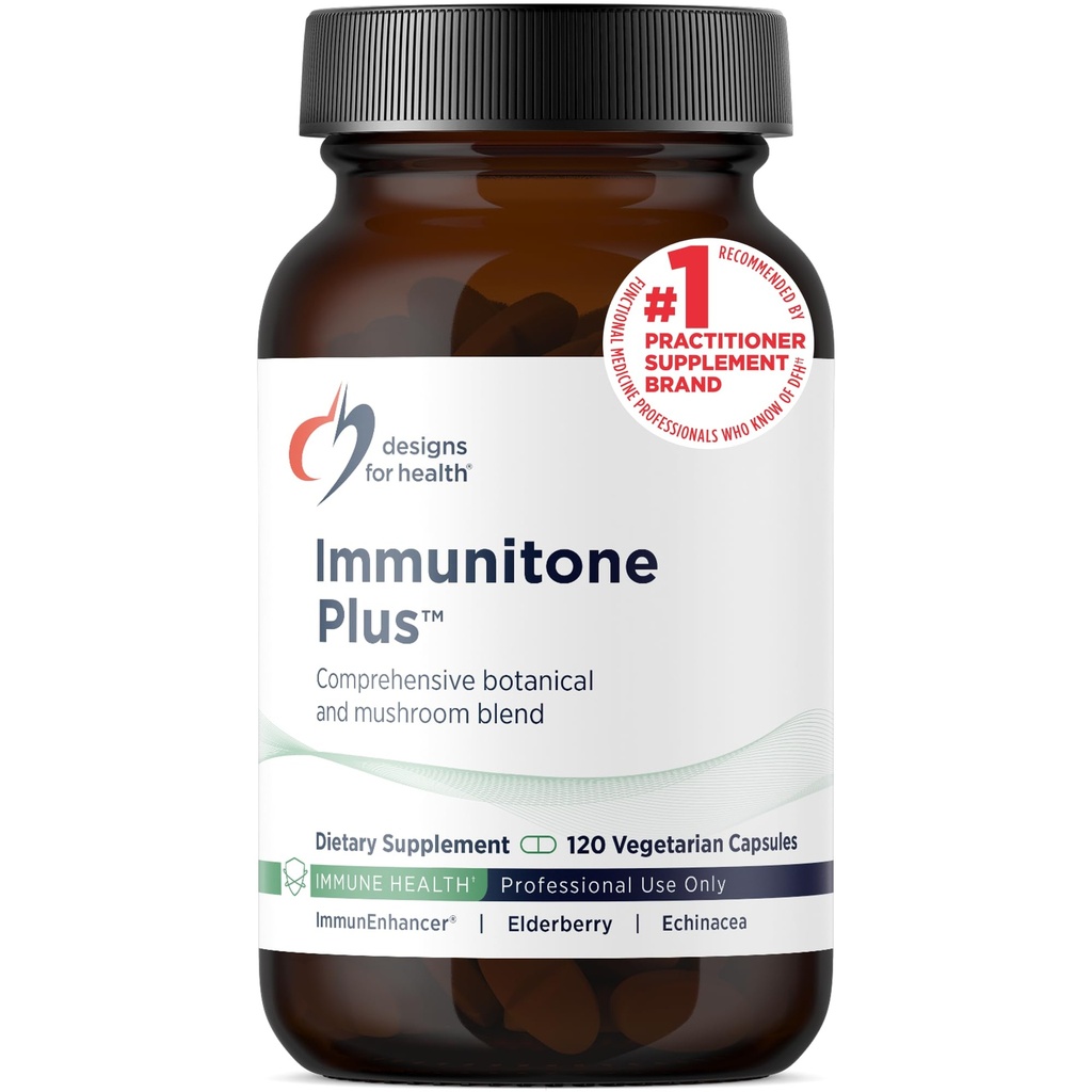 Design til sundhed Herbal immunforsvar Support med svampe, Echinacea, grøn te, Astragalus + Elderberry - Immunitone Plus piller - ikke-GMO supplement (120 kapsler)