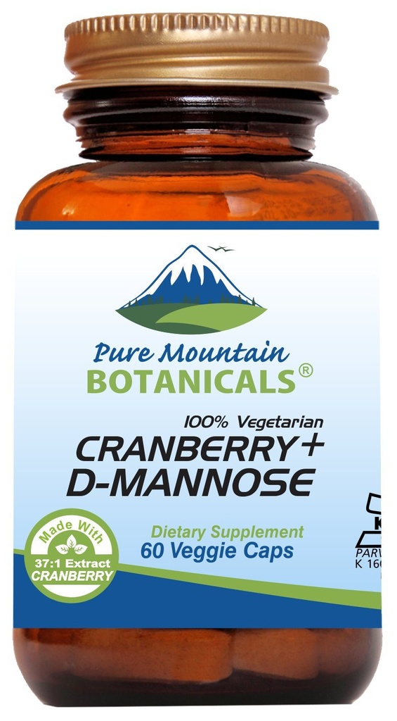 Pure Mountain Botanicals Cranberry D Mannose Kapsler - 60 Kosher Vegan Caps - 1000mg D Mannose med Cranberry Koncentrat Plus C-vitamin