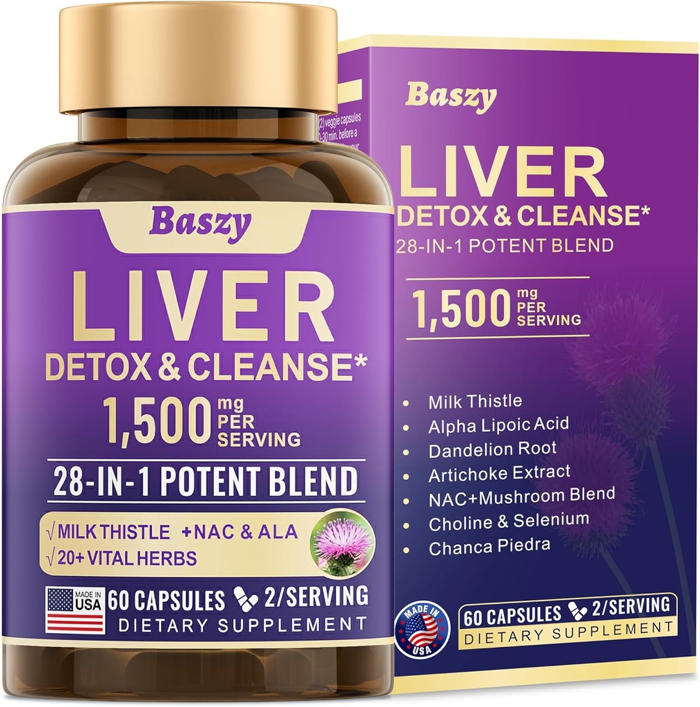 28-in-1 Lever rense Detox & Reparation - 1500mg lever sundhed støtte med mælk tidsel, Mælkebøtte Root, Artiskok ekstrakt, og 20 + urtebærende lever support kosttilskud - Made in USA - 60 Kapsler