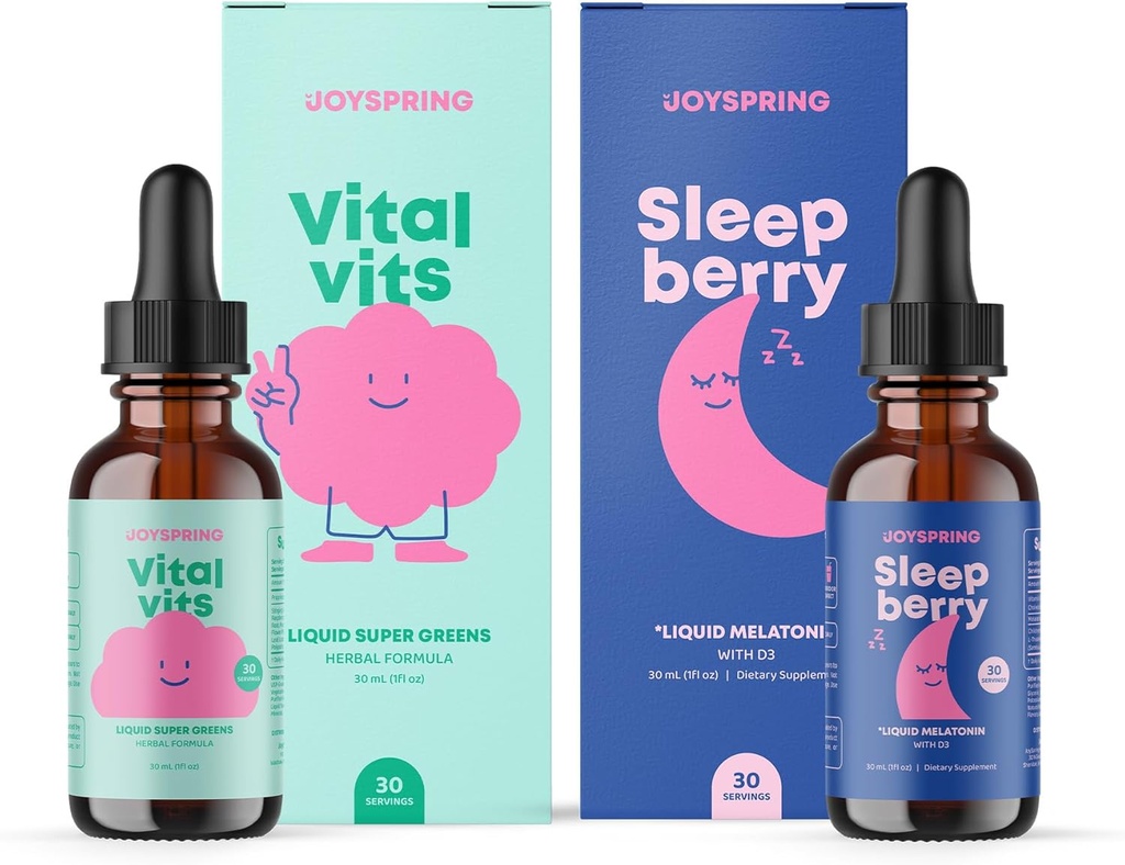 JoySpring Multivitamin & SleepBerry Bundle â 124; Kids Vitaminer & Minerals naturligt behårede, Non- GMO, Non- Alkoholic Liquid Formel, Immunitet helbreds support â 124; Vegansk & Vegetarisk Kosttilskud