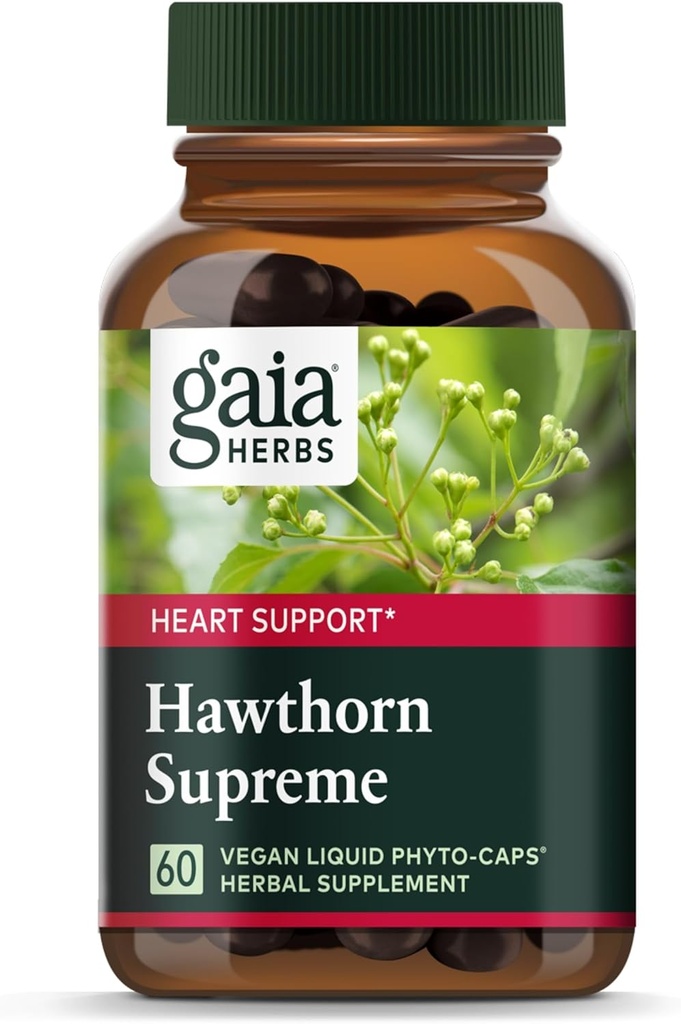 Gaia Herbs Hawthorn Supreme - Hawthorn Berry Supplement - med urter Traditionelt bruges til at støtte hjerte sundhed * - 60 Vegan flydende Phyto- kapsler (30-dages forsyning)