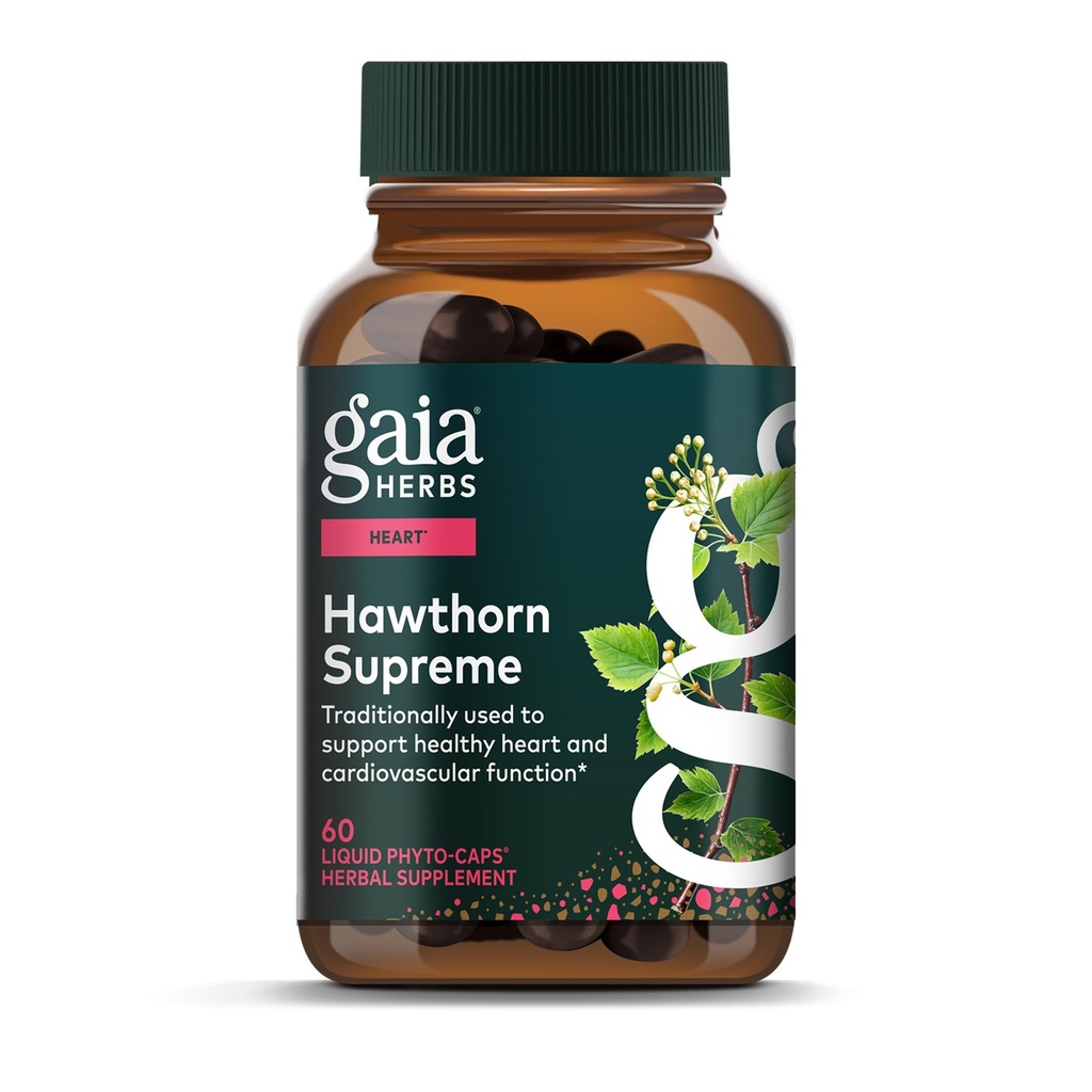Gaia Herbs Hawthorn Supreme - Hawthorn Berry Supplement - med urter Traditionelt bruges til at støtte hjerte sundhed * - 60 Vegan flydende Phyto- kapsler (30-dages forsyning)