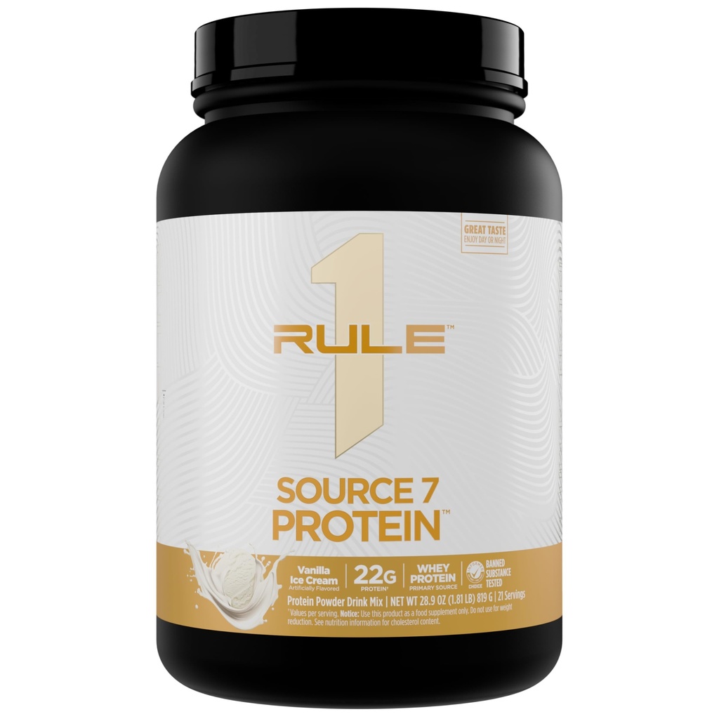 Regel 1 Source 7 Protein - Decadent Flavor, Velvety Glat Texture, 22g Anytime Protein, og 10g naturligt occurring EAA Per servering fra 7 Premium Kilder (1,8 pounds *, Vanilla Ice Cream)