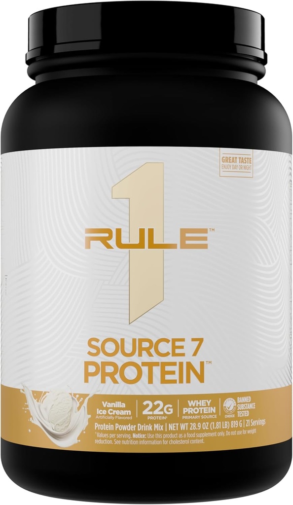 Regel 1 Source 7 Protein - Decadent Flavor, Velvety Glat Texture, 22g Anytime Protein, og 10g naturligt occurring EAA Per servering fra 7 Premium Kilder (1,8 pounds *, Vanilla Ice Cream)