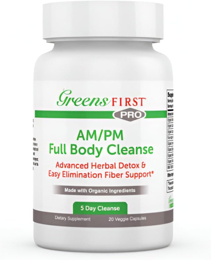 Green First Full Body AM / PM Cleanse Supplement - for Natural Detox of Toxins - Full Intestinal & Constibution Relief - fordøjelsesmedicin Capsule - 20 Veggie Kapsler