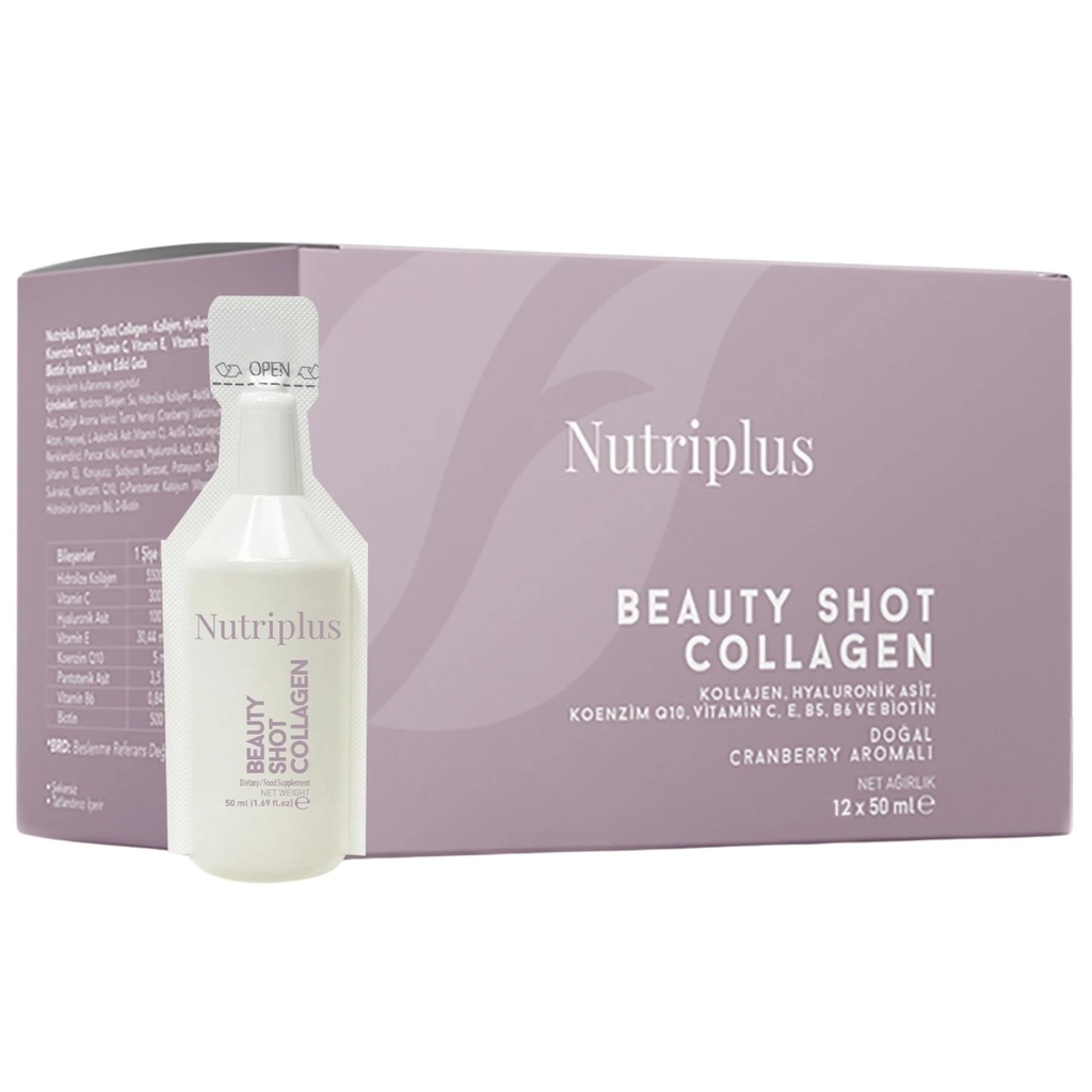 FARMASI Nutrition plus Beauty Shot Collagen - Type I & III Collagen med Hyaluronsyre, Biotin & Vitaminer, Sugar- Free Cranberry Flavor, 1.69 fl oz x 12 Shots