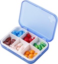 Bærbar pille Organizer - Slim Pill Box til punge eller rejser, Compact Pill Case (6 Segment, Blå)
