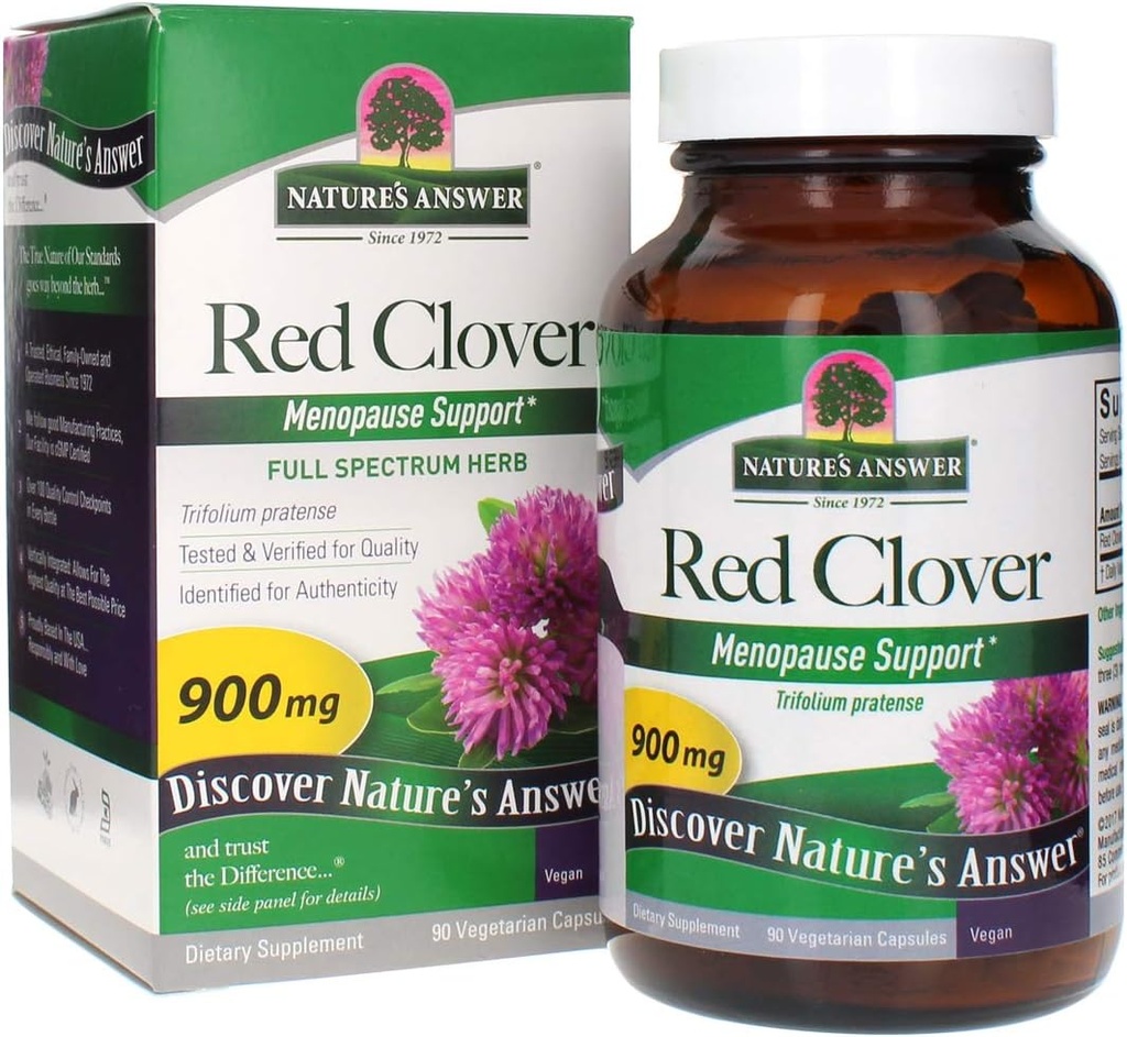 Naturens svar Rød kløver Trifolium Pratense Fuld Spectrum Herb Naturlig Vegetarisk Høj Styrke Vegansk Kosttilskud Ideel til overgangsalderen (90 kapsler)