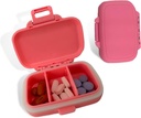 Travel Pill Organizer - Holdbar, Vandtæt Pill Case Rejsestørrelse med 3 Compact Pill Travel Case for Vitaminer, Kosttilskud, Medicin - Travel Pill Container for Purse (Pink)