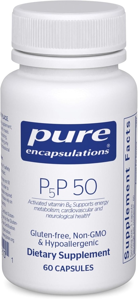 Pure indkapslinger P5P 50 - Aktiv vitamin B6 - Understøtter energi Metabolisme og hjernesundhed * - Gluten Free & Non- GMO - 60 kapsler