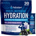 Hydronique Hydration Pakninger: 124; Lavnatriumelektrolyter Pulver: 124; 54mg Natrium- 124; Vitaminer, mineraler, antioxidanter: 124; Elderberry Flavor (30 pakker)
