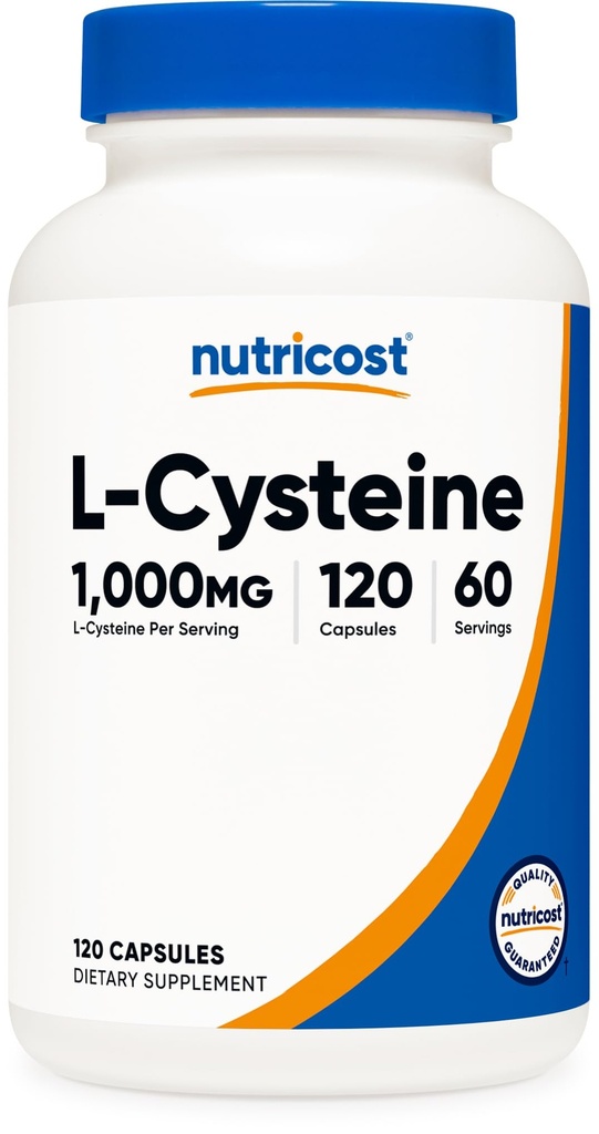 Nutricost L- Cysteine 1000mg, 120 kapsler - Non- GMO, Gluten Free Supplement, 500mg Per Capsule