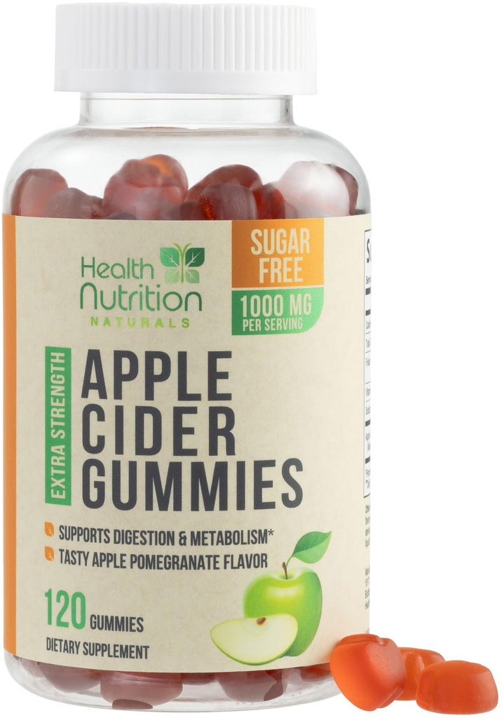 Æblecider Vincils 1000mg - Max Strength Sugar Free ACV Gummy Vitamin, Understøtter Metabolisme & Energi, Keto Friendly, Vitamin B12, Gelatin- Free, Gluten- Free, Vegan & Non- GMO - 120 Gummies