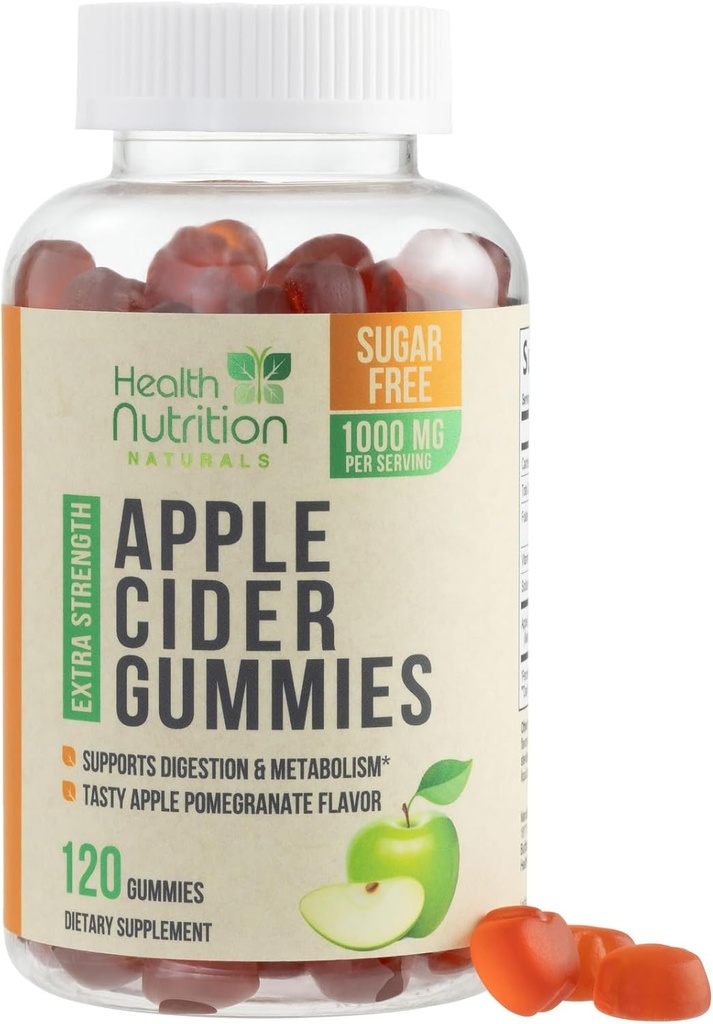 Æblecider Vincils 1000mg - Max Strength Sugar Free ACV Gummy Vitamin, Understøtter Metabolisme & Energi, Keto Friendly, Vitamin B12, Gelatin- Free, Gluten- Free, Vegan & Non- GMO - 120 Gummies