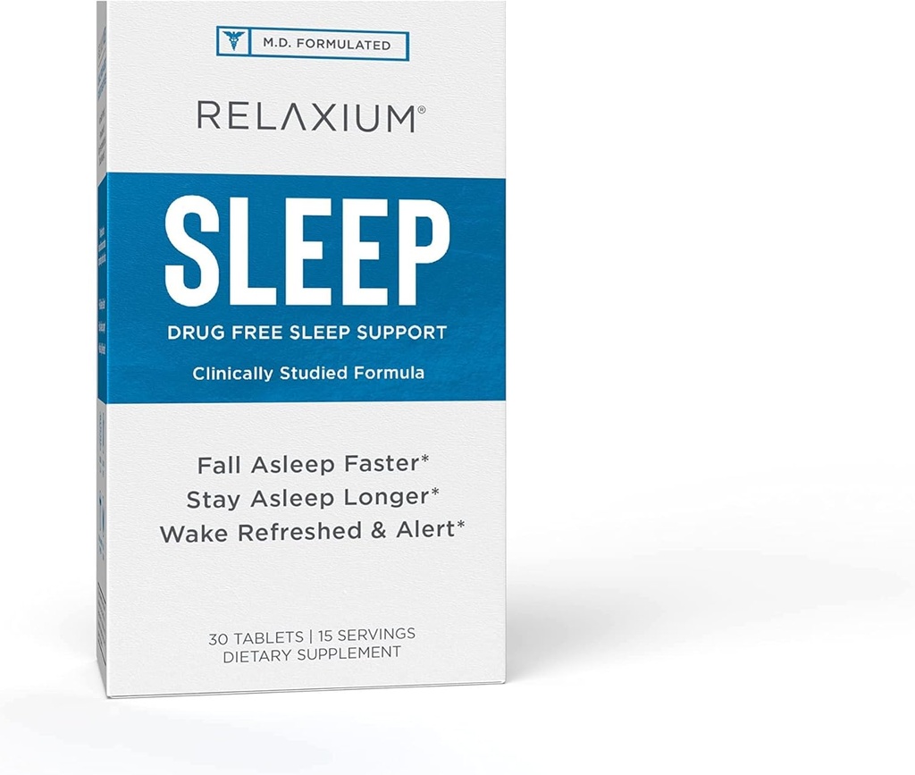 Relaxium Sleep Aid, 15 Serveringer, Non-Habit Forming, Kosttilskud til bedre søvn, Drug-Free, Stress Relief, med Magnesium, Melatonin, GABA, Kamille, Made in USA (30 tabletter)