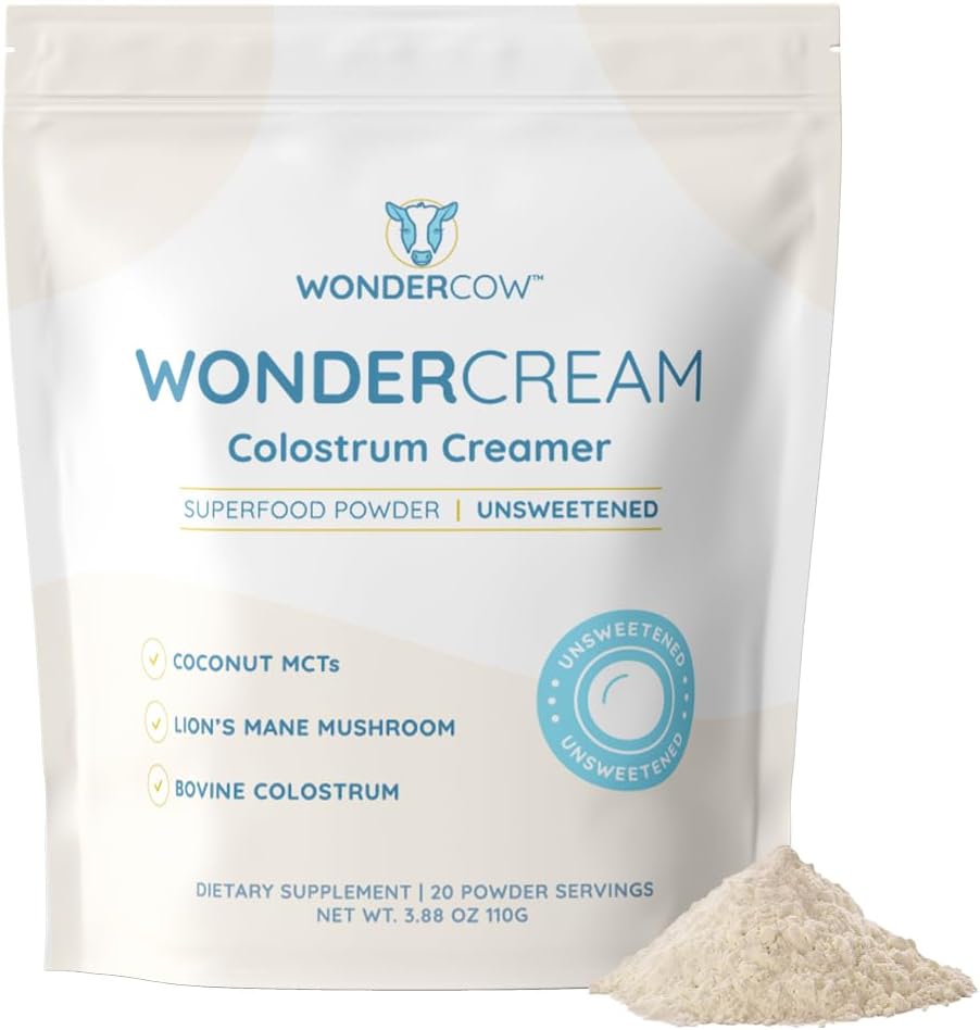 WonderCow Bovine Colostrum Superfood Creamer Supplement Powder w / Organic Lions Mane Mushroom & Coconut Milk Powder Muts 124; Functional Sugar Free Keto Coffee, Smoothie & Drink Mix Usødet