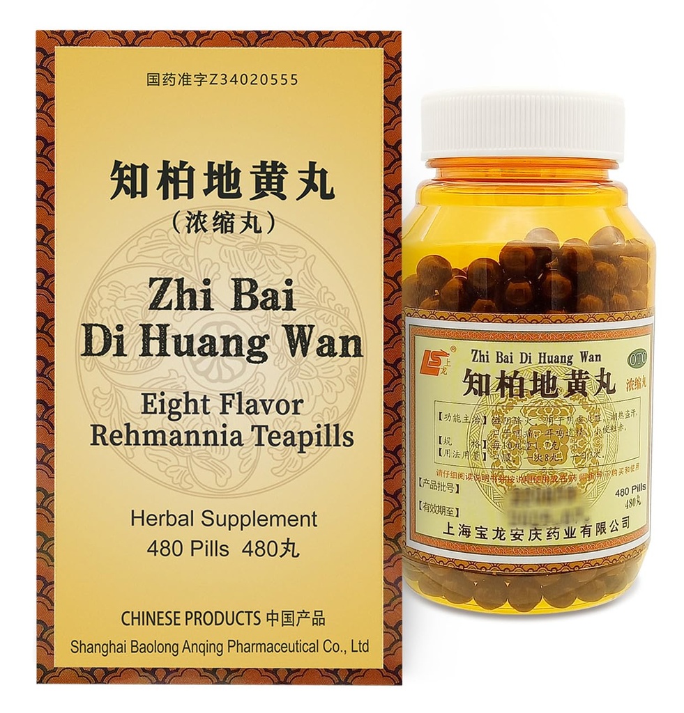 Zhi- Bai Di- Huang Wan Herbal Supplement 480 Pills (60 Tjenester, økonomi størrelse) - Formel 8 Arme Rehmannia for Yin Nourisation