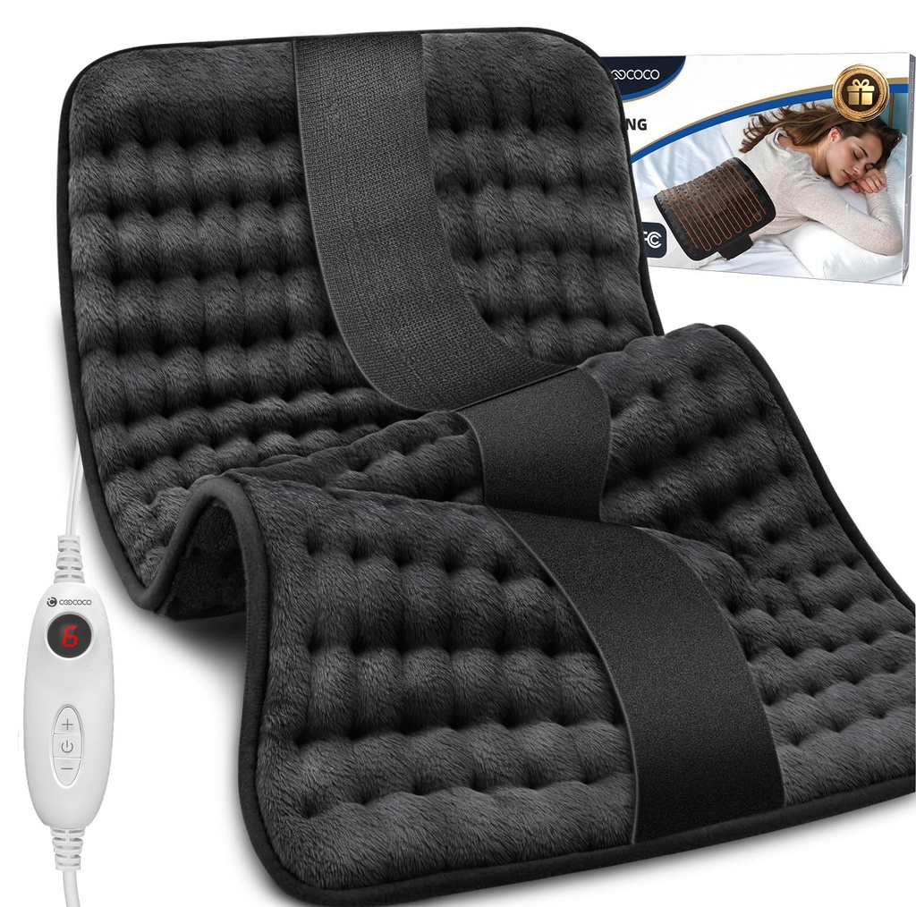 CooCoCo Opvarmet Pad med rem, Opvarmning Pad til Ryg Halsshoulder, FSA Støtteberettiget Elektrisk VarmePad til Periode Krampe, Auto Off, Fugtig Varme, 10 Varme, Gaver til kvinder Mænd, 12 "x 24"