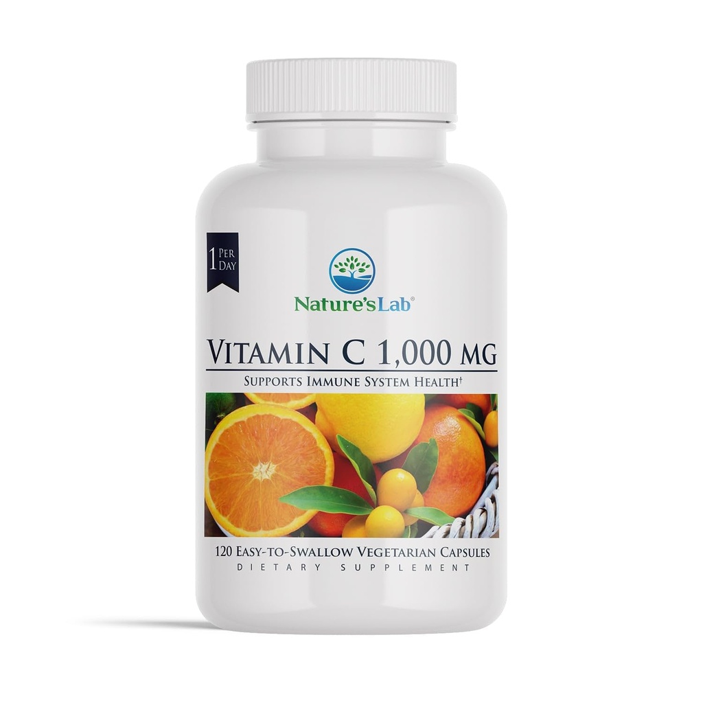Nature 's Lab Vitamin C 1000mg Per Capsule -Understøtter immunsystemet sundhed, 120 Greve (pakke med 1)