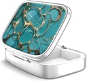 Pill Box 2 Segment Lille Pill Case, Portable for Pocket eller Purse Pill Organizer Pill Container Holder til at holde vitaminer, medicin, fiskeolie og kosttilskud (Turkis Green Marble)