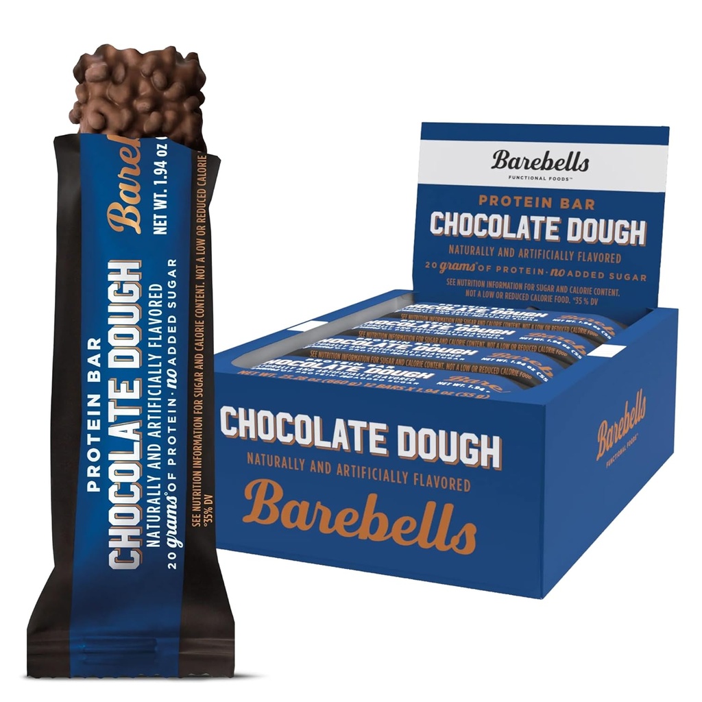 Barebell Protein Bars Chokolade Dough - 12 Greve, 20g Høje Protein Treats - Chokolade Nutrition Bar med 1g Total Sugars - On- The- Go Morgenmad eller Post- Workout Snack