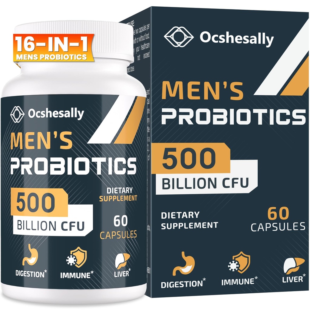 Probiotika til mænd, 500 Millioner CFU 'er & 12 Sprains Herre probiotika, med gurkemeje, Cranberry, Goji - Probiotika til fordøjelsessygdomme, Gut, Immun & Bloating, Prostate & Urinary Tract Health, 60 Kapsler