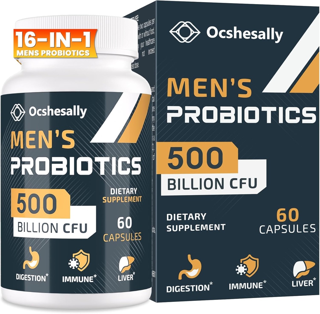 Probiotika til mænd, 500 Millioner CFU 'er & 12 Sprains Herre probiotika, med gurkemeje, Cranberry, Goji - Probiotika til fordøjelsessygdomme, Gut, Immun & Bloating, Prostate & Urinary Tract Health, 60 Kapsler