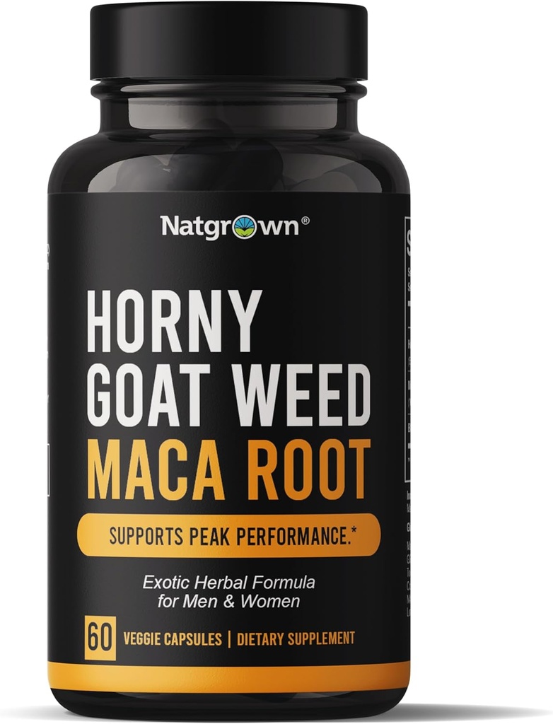 Natgrown Horny Geat Weed og Maca Root Extract Supplement for mænd og kvinder (Epimedium Extract, Hornyweed) Vegan Kapsler - 60 Ct