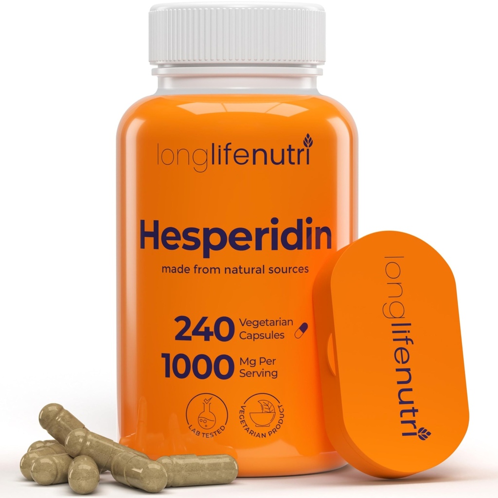 Hesperidin 1000mg, 240 kapsler (4 måneders forsyning), understøtter hjerte-kar-sundhed, blodtryk & cirkulation, immunforsvar, potent antioxidant & vaskulær funktion fordele, Lavet i USA