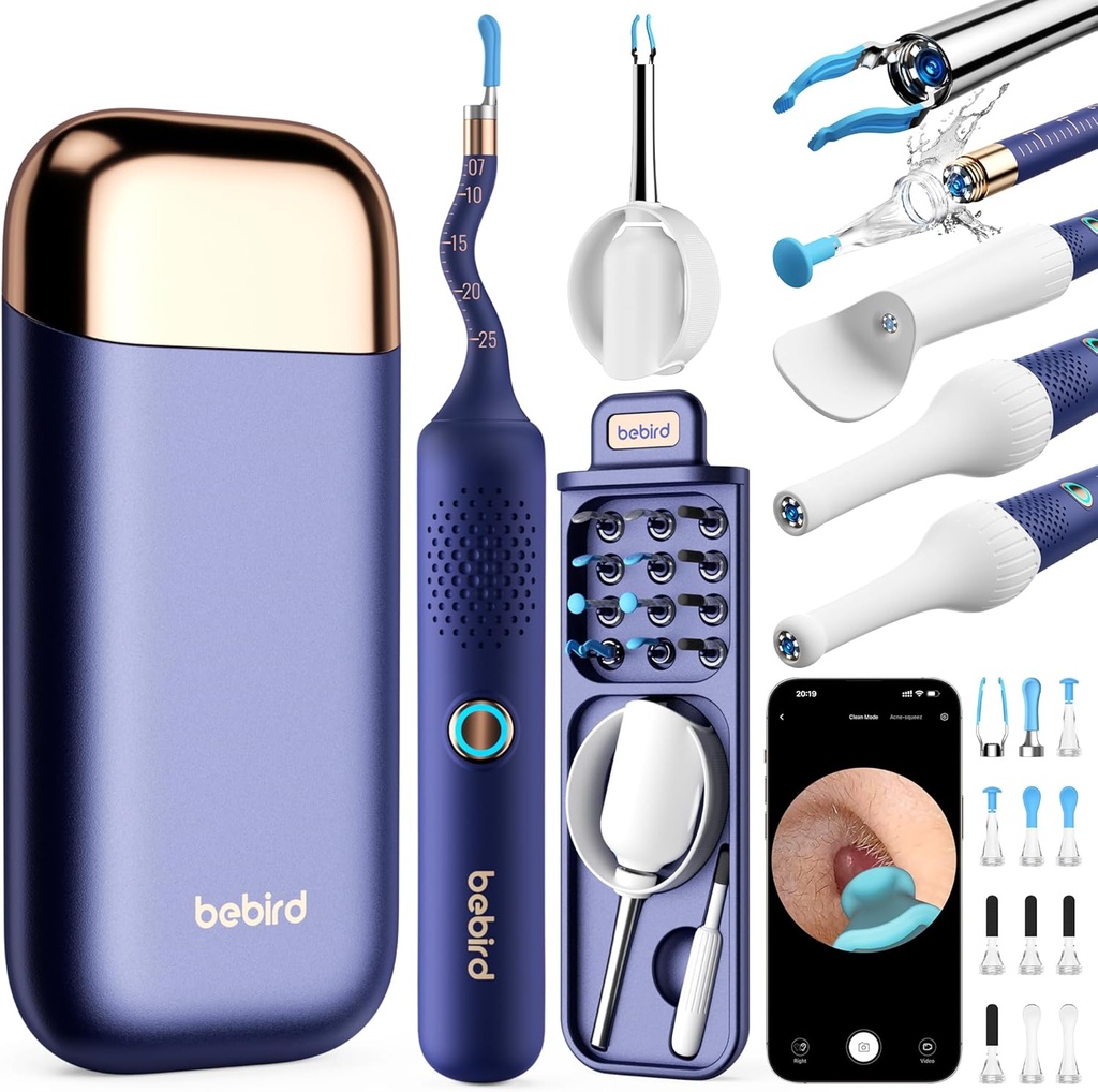 BEBIRD Fleksible Ear Wax Removal Tool Camera, FSA HSA Egnede elementer, Trådløs Smart Visual Ear Rengøring Kit med 13 -Piece Tips, HD Camera Ear Otoscope med Tweezers, Earsight Plus B31R Earwax Cleaner