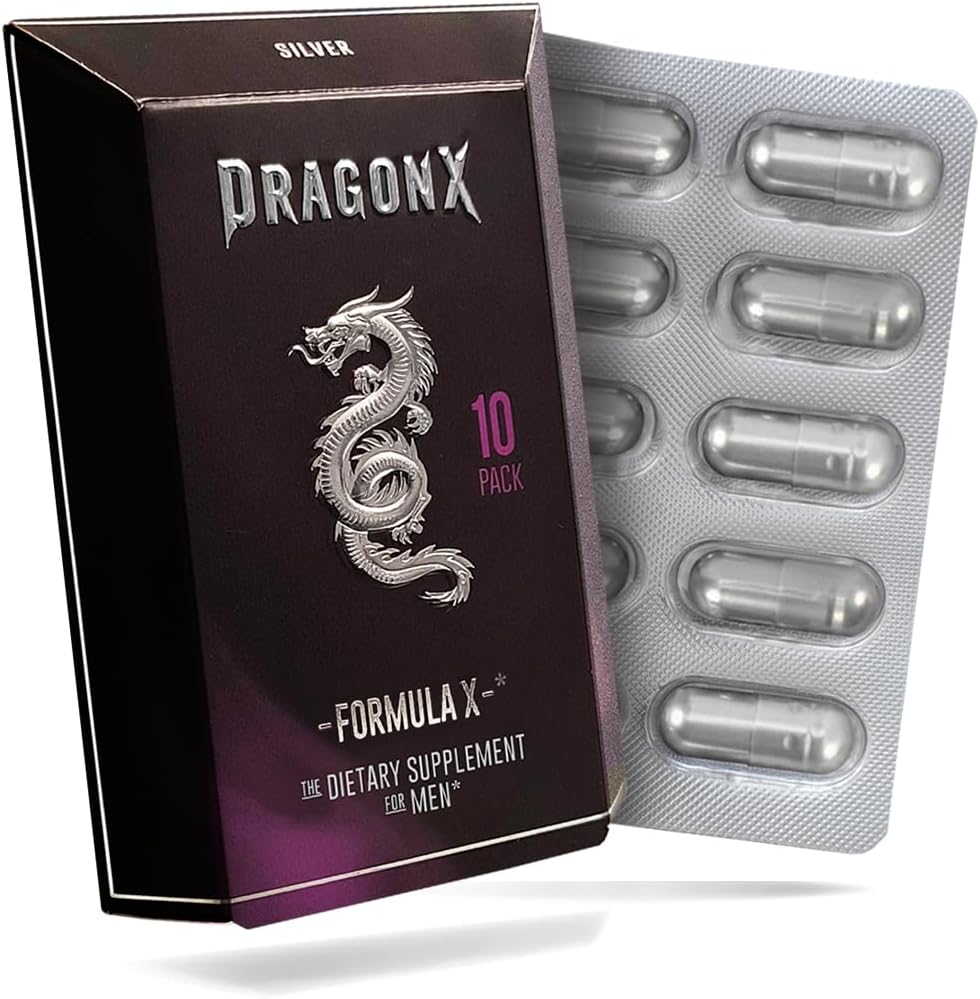 DRAGONX Sølv Mand tillæg for Stamina, Styrke, energi, Endurance og drev. Hurtig fungerende, lang levetid Formel 124; 10 kapsler