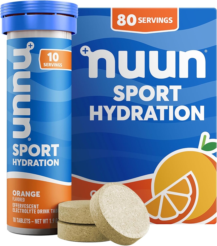 Nuun Sport Electrolyte Tablets with Magnesium, Calcium, Kalium, Chlorid & Natrium, Gluten Free & Vegan, Orange, 8 Pack (80 Servere i alt)