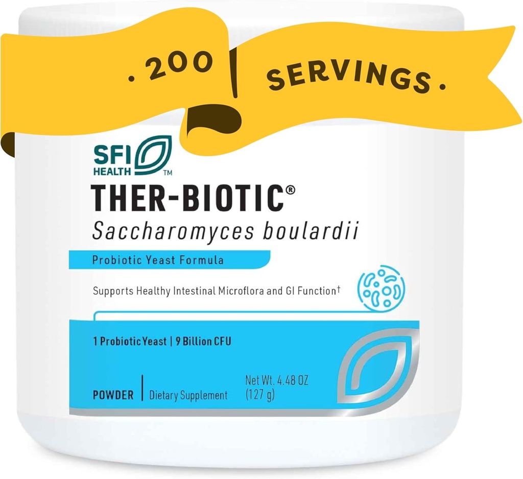 Klaire Labs SFI Health Pure Saccharomyces Boulardii Powder - Probiotisk supplement understøtter Gær balance - fordøjelsesfremmende & immunforsvar - Hypoallergen - Dobbelt Scoop for børn og voksne (4.48oz)