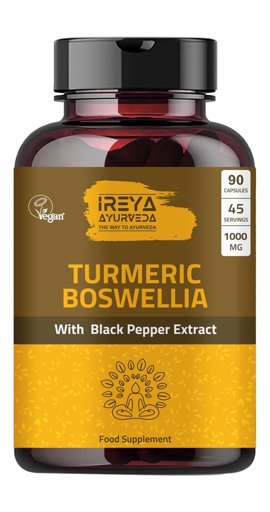 Boswellia Extract Kapsler (90 Kapsler) 1000 mg - Boswellia Serrata med 95% Black Pepper Extract og Curcuminoids Extract og 65% Boswellia Extract