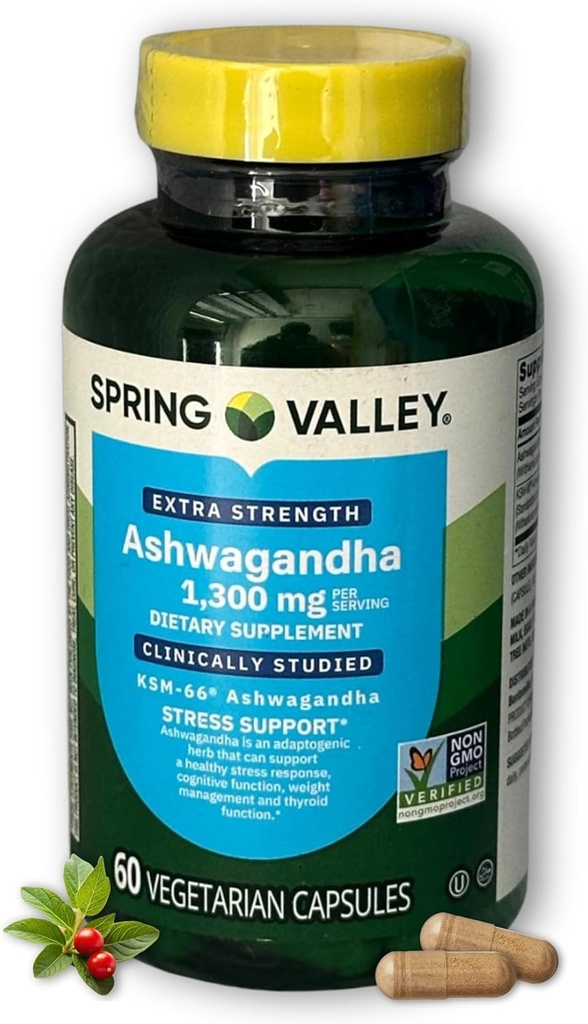 Ashwagandha ksm 66 1300mg- Capsules Extra Strength, 60ct (pakning med 1)