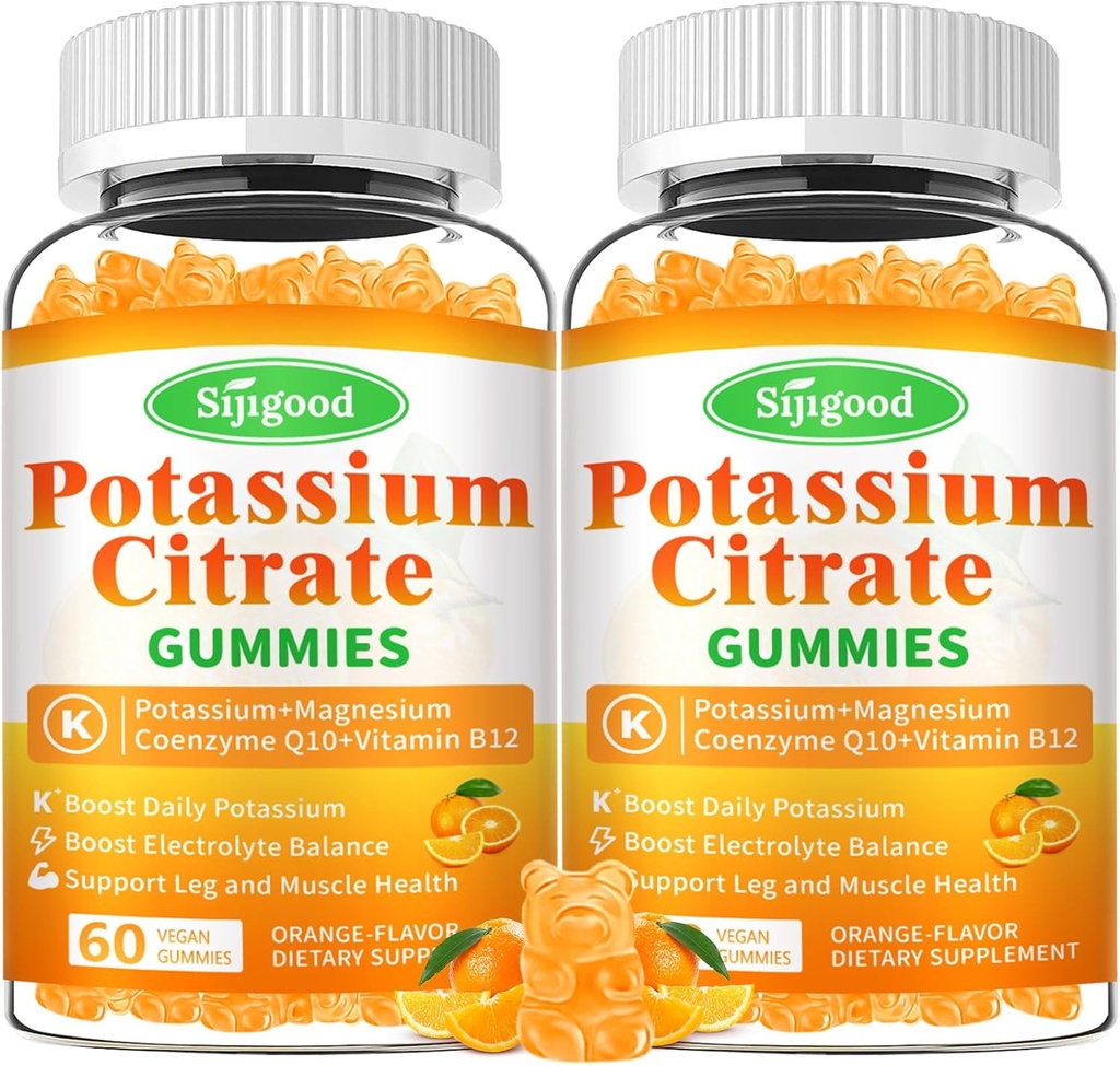 2 Pack Kalium Citrate Gummies - High Potency Kalium Supplement for Muscle Health, Leg Cramp Relief, Electrolyte Balance - Vegan, Non- GMO, Gluten- Free, Orange Flavor, 120 Greve