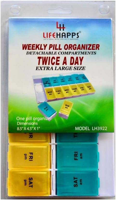 Ekstra stor daglig pilleboks - Ugentlig pilleorganizer med 7 dag AM / PM to gange om dagen opbevaring sag med aftagelige rejsesum til vitaminer, kosttilskud og medicin af Lifehapps