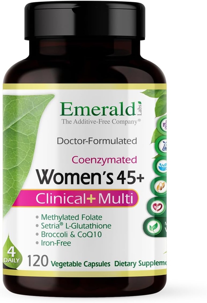 Emerald Labs Women 's 45 + Clinical Multi - Multivitamin til omfattende support, ben & hjerte sundhed * - Designet til kvinder 45 + - Gluten- Free & Vegetar - 120 vegetabilske kapsler (30-dages forsyning)