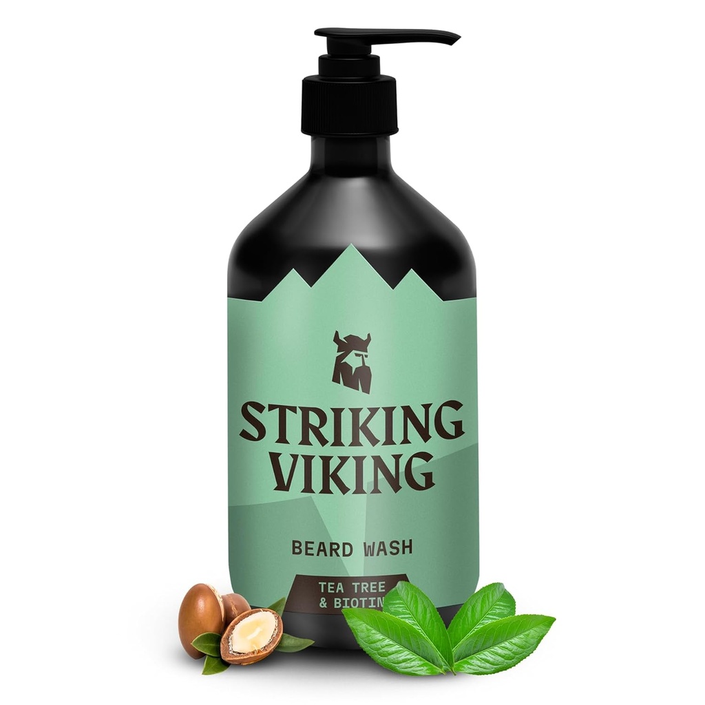 Striking Viking Beard Shampoo med Tea Tree, Biotin & Jojoba Oil - 17 oz Deep Cleansing, Paraben & Sulfate Free for All Beard Types