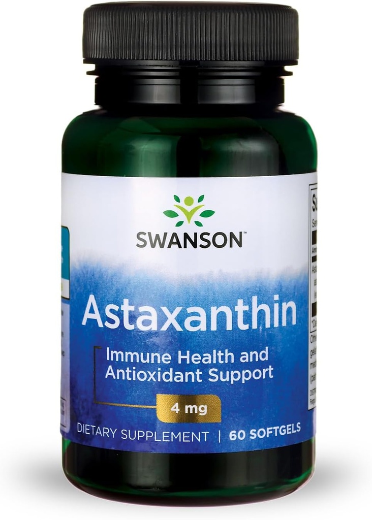 Swanson Astaxanthin Eye Vision Brain Skin Health Antioxidant Support (Astaxanthin 4 mg) 60 Softgels Sgels